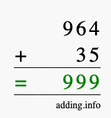 Calculate 964 + 35 using long addition