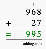 Calculate 968 + 27 using long addition