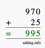 Calculate 970 + 25 using long addition