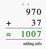 Calculate 970 + 37 using long addition