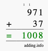 Calculate 971 + 37 using long addition