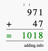 Calculate 971 + 47 using long addition