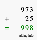 Calculate 973 + 25 using long addition