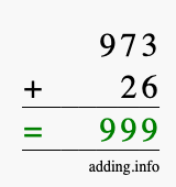 Calculate 973 + 26 using long addition