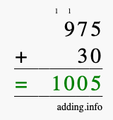 Calculate 975 + 30 using long addition