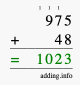 Calculate 975 + 48 using long addition