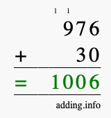 Calculate 976 + 30 using long addition