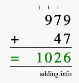 Calculate 979 + 47 using long addition
