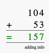 Calculate 104 + 53 using long addition