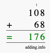 Calculate 108 + 68 using long addition