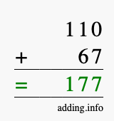 Calculate 110 + 67 using long addition