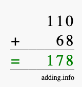 Calculate 110 + 68 using long addition
