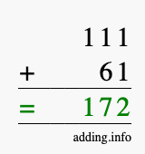 Calculate 111 + 61 using long addition