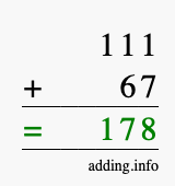 Calculate 111 + 67 using long addition