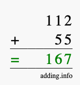 Calculate 112 + 55 using long addition