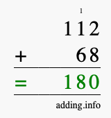 Calculate 112 + 68 using long addition
