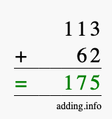 Calculate 113 + 62 using long addition