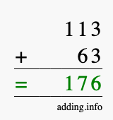 Calculate 113 + 63 using long addition