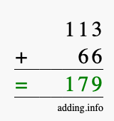 Calculate 113 + 66 using long addition