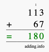 Calculate 113 + 67 using long addition
