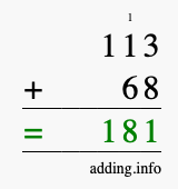 Calculate 113 + 68 using long addition