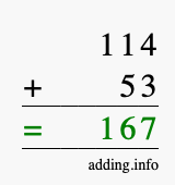 Calculate 114 + 53 using long addition