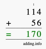 Calculate 114 + 56 using long addition
