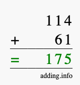 Calculate 114 + 61 using long addition