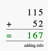 Calculate 115 + 52 using long addition
