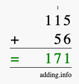 Calculate 115 + 56 using long addition