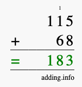 Calculate 115 + 68 using long addition