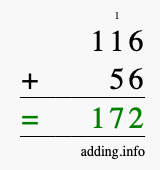 Calculate 116 + 56 using long addition