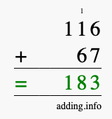 Calculate 116 + 67 using long addition