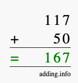 Calculate 117 + 50 using long addition