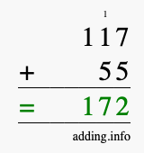 Calculate 117 + 55 using long addition