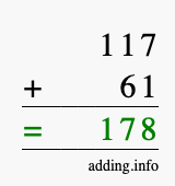 Calculate 117 + 61 using long addition
