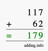 Calculate 117 + 62 using long addition