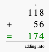 Calculate 118 + 56 using long addition