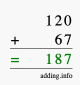 Calculate 120 + 67 using long addition