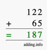 Calculate 122 + 65 using long addition
