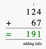 Calculate 124 + 67 using long addition