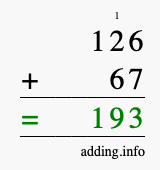 Calculate 126 + 67 using long addition