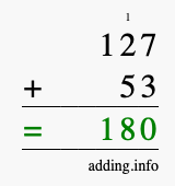 Calculate 127 + 53 using long addition
