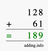 Calculate 128 + 61 using long addition