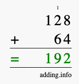Calculate 128 + 64 using long addition