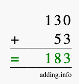 Calculate 130 + 53 using long addition
