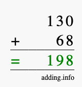 Calculate 130 + 68 using long addition