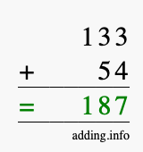 Calculate 133 + 54 using long addition