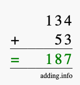 Calculate 134 + 53 using long addition