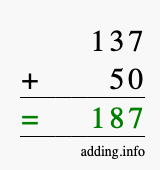 Calculate 137 + 50 using long addition
